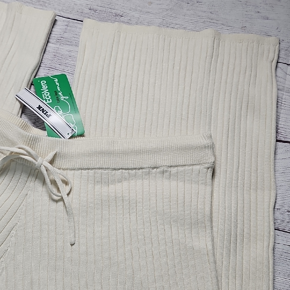 NWT L PINK Victoria's Secret Cream Ribbed Pajama Pants - Picture 5 of 10